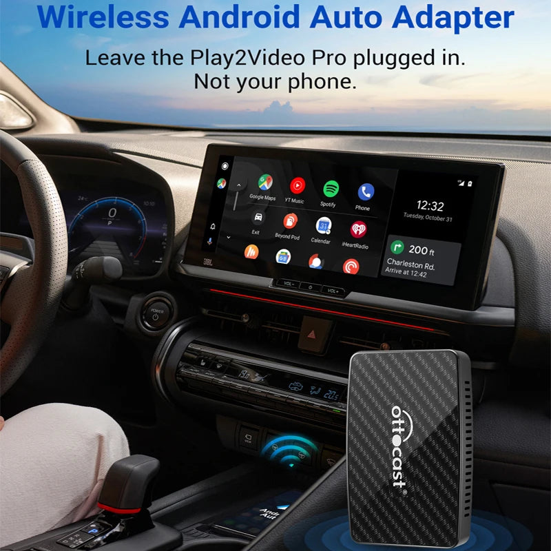 OTTOCAST Play2Video Pro Android Ai Box Pro Built in YouTube Netflix Tiktok IPTV Wired to Wireless CarPlay Car Accessories