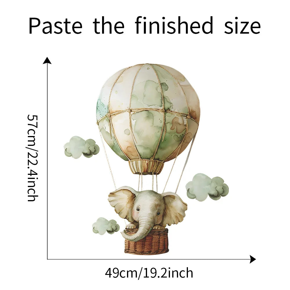 1pcs cartoon spring elephant hot air balloon children's room bedroom porch home decoration wall stickers self-adhesive