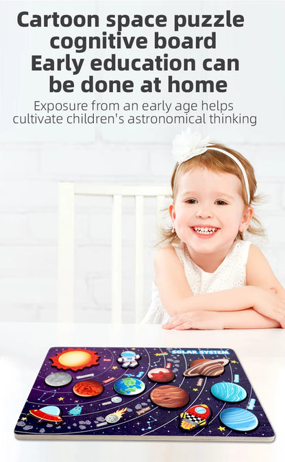 Solar System Puzzle for Kids  Wooden Cognitive Board  Early Learning Space Toys  Montessori Astronomy Toy  Safe Non-Toxic Puzzle
