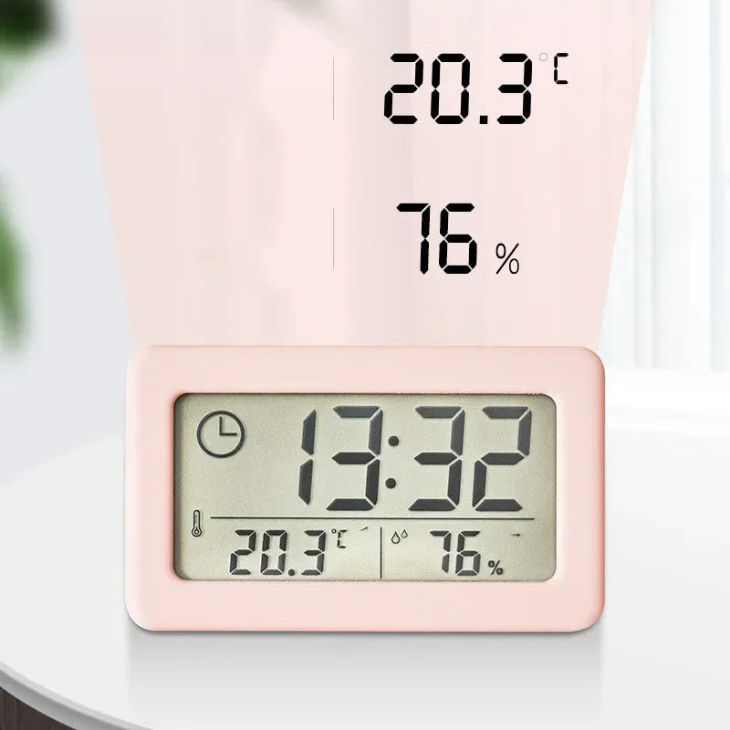 Mini Digital Clock Temperature Humidity Portable Watch Clock Thermometer Hygrometer 12/24 Hours Battery Powered Clock Home Table