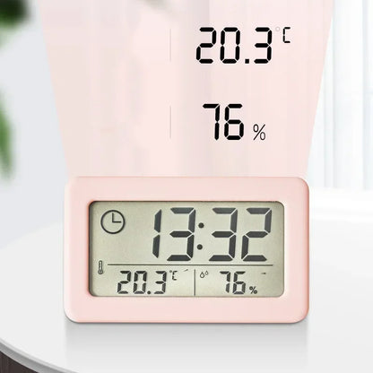 Mini Digital Clock Temperature Humidity Portable Watch Clock Thermometer Hygrometer 12/24 Hours Battery Powered Clock Home Table