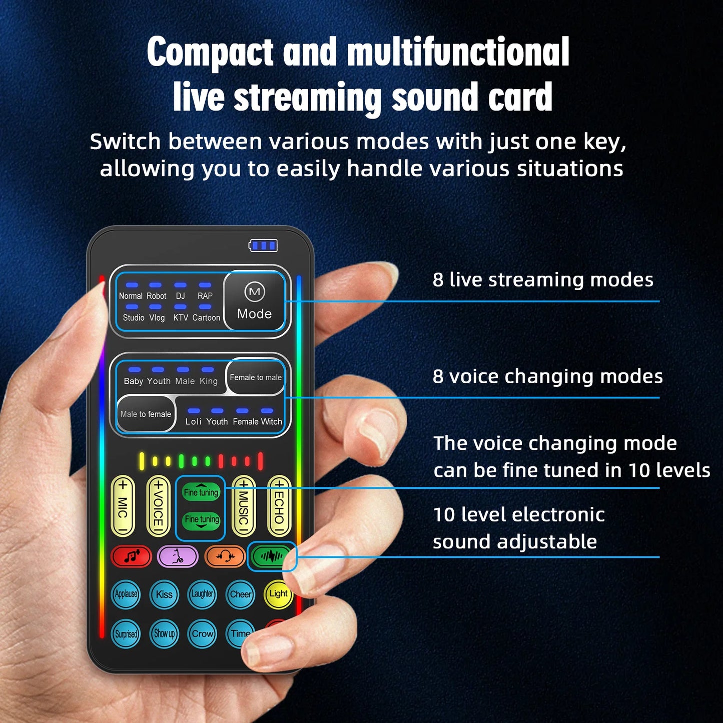 I9 Voice Changer Set Multifunction Portable Recording Sound Card+Microphone+Earphones for Game Recording Computer Sound Changer