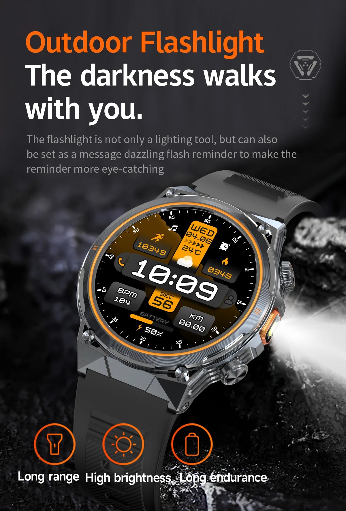 LIGE 2026 Nowy Zewnętrzny Wojskowy Zegarek Smartwatch z Baterią 400 mAh, Wodoodporność 5ATM, Latarka, Monitor Tętna, Tracker Sportowy dla Mężczyzn