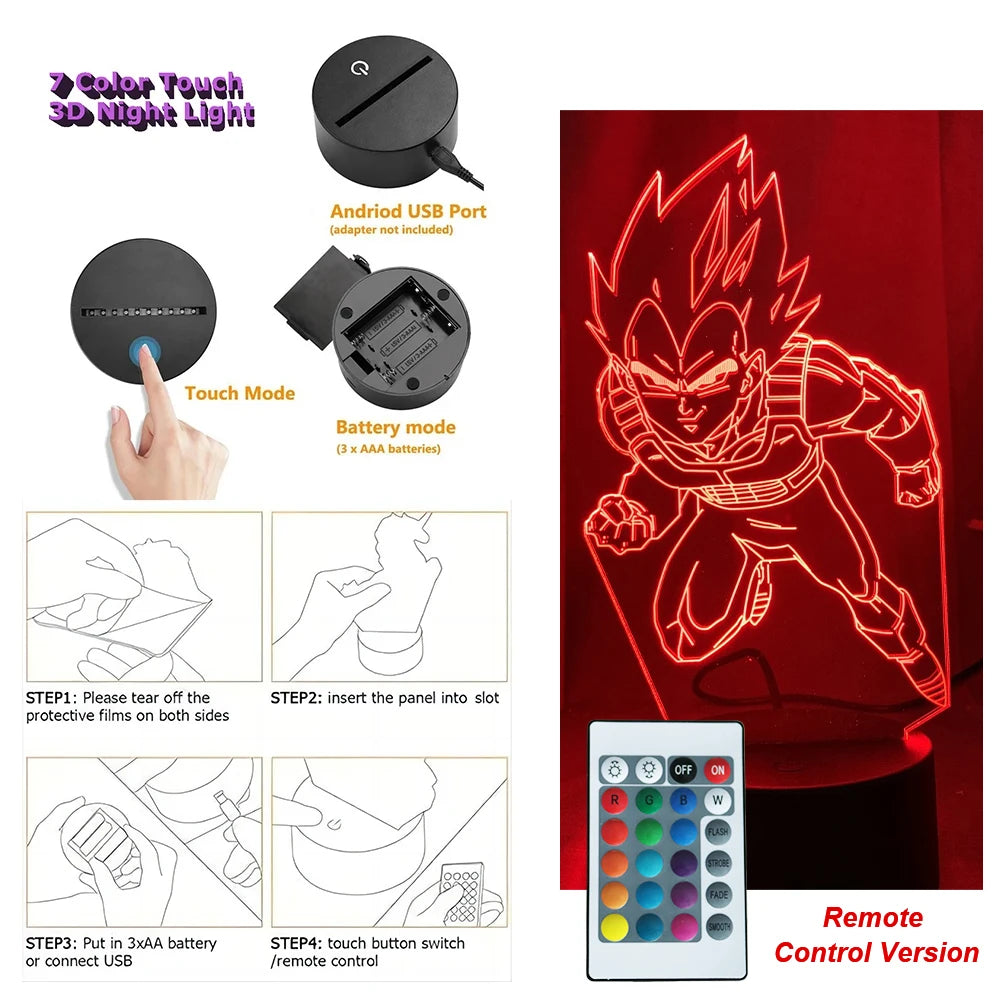 Dragon Ball Z Anime Figures Goku Vegeta Gohan Broly 3D Lamp PVC Action Figures Toys for Children Trunks Buu Super Saiyan Gifts