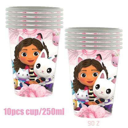 Gabby Dollhouse Birthday Party Supplies Plates Cups Tablecloth Napkins Gabby Cat Birthday Decoration Supply Kit Kids Party Favor