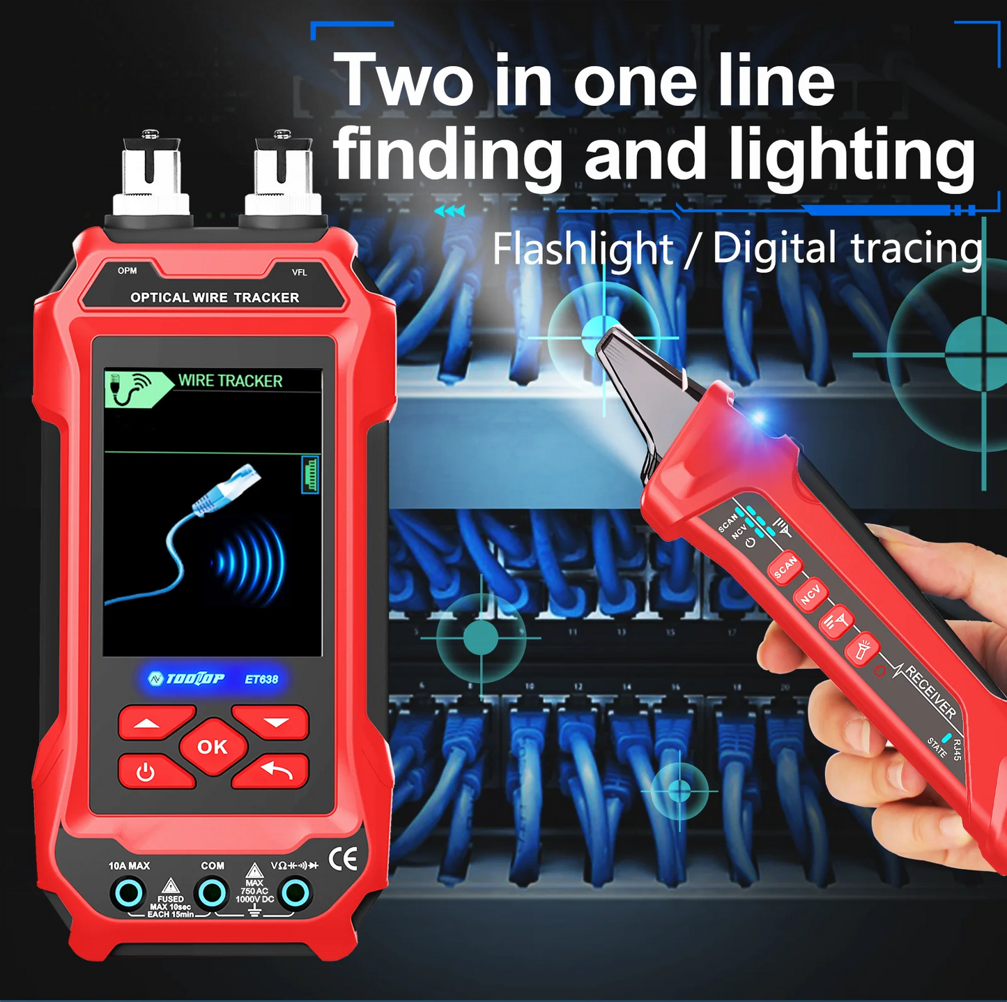TOOLTOP Network Cable Tester 4 in 1 Multi-function Fiber Optical Power Meter Visual Fault Locator noise-free LAN Line Tracking