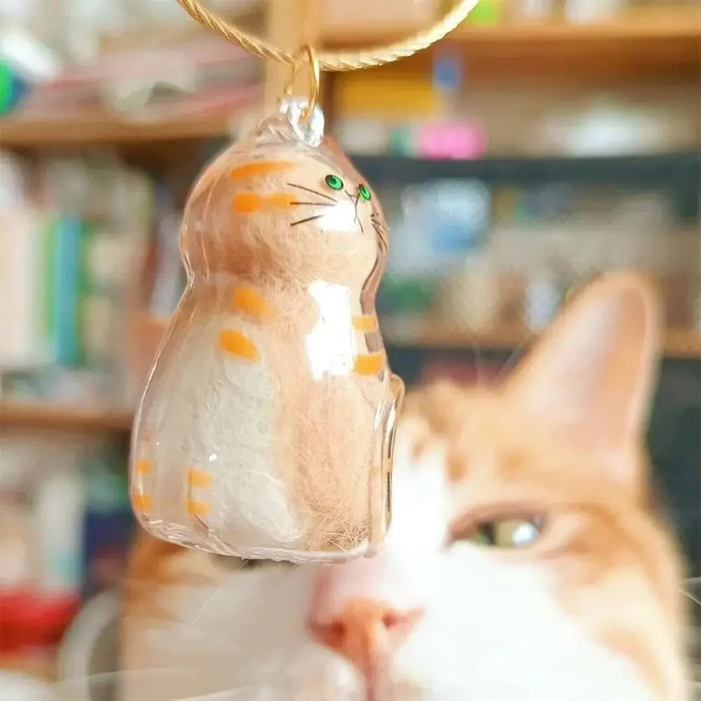 Cat Shaped Pet Hair Keepsake Keychain Charm Resin Dog Shaped Memorial Pendant Handmade DIY Pet Souvenir Keychain for Pet Lovers