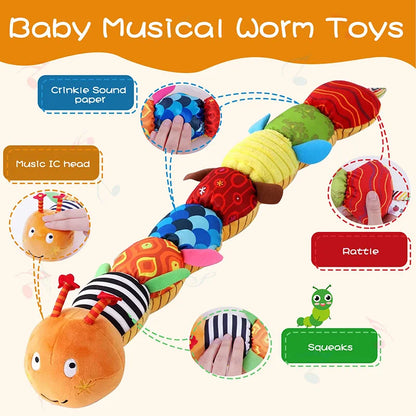 Tummy Time Toys 0-24 Months Baby Musical Stuffed Animal Infant Ruler Design Rattle and Multi-Textures Newborn Toys for Babies