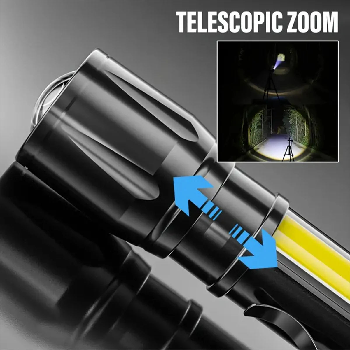 LED+COB Portable Flashlight Zoomable Small Torch USB Rechargeable Outdoor Camping Fishing Long Range Camping Emergency Lantern