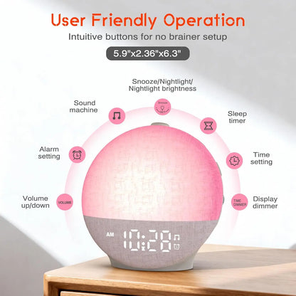 Wake Up Light Sunrise Alarm Clock White Noise Sound Machine Bluetooth Speaker Color Changing Night Lights for Bedroom Ideal Gift