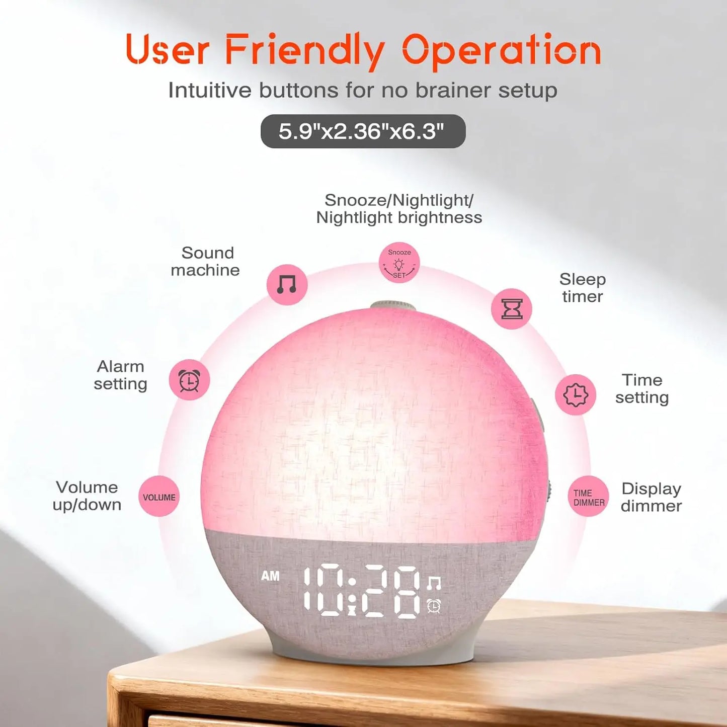 Wake Up Light Sunrise Alarm Clock White Noise Sound Machine Bluetooth Speaker Color Changing Night Lights for Bedroom Ideal Gift