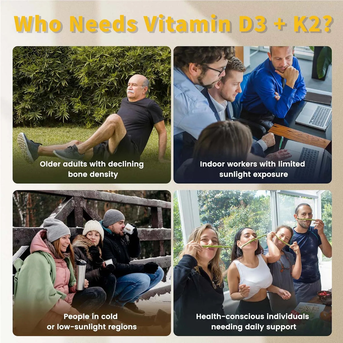 Vitamin D3 K2 MK‑7 Supplement, Nutrient Support for Bone Wellness, Teeth, Heart Health & Immune Function 120 Capsules