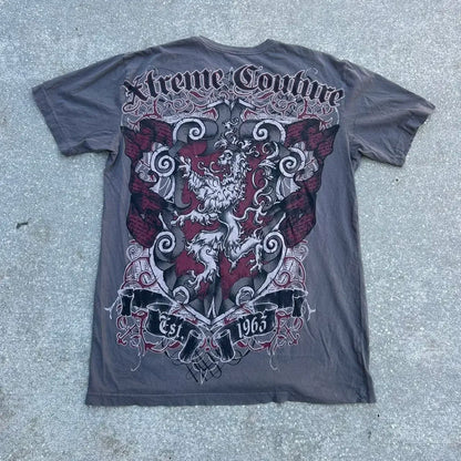 imited Stock Men's Harvester Skull T-Shirt Gothic Wings Cross Print  Vintage Streetwear Soft Breathable FabricL