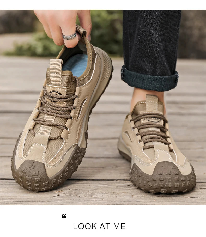Men's Beige Breathable Sports Board Shoes Autumn 2026 Fashionable Versatile Thick Sole Canvas Lace-Up Casual Running Shoes