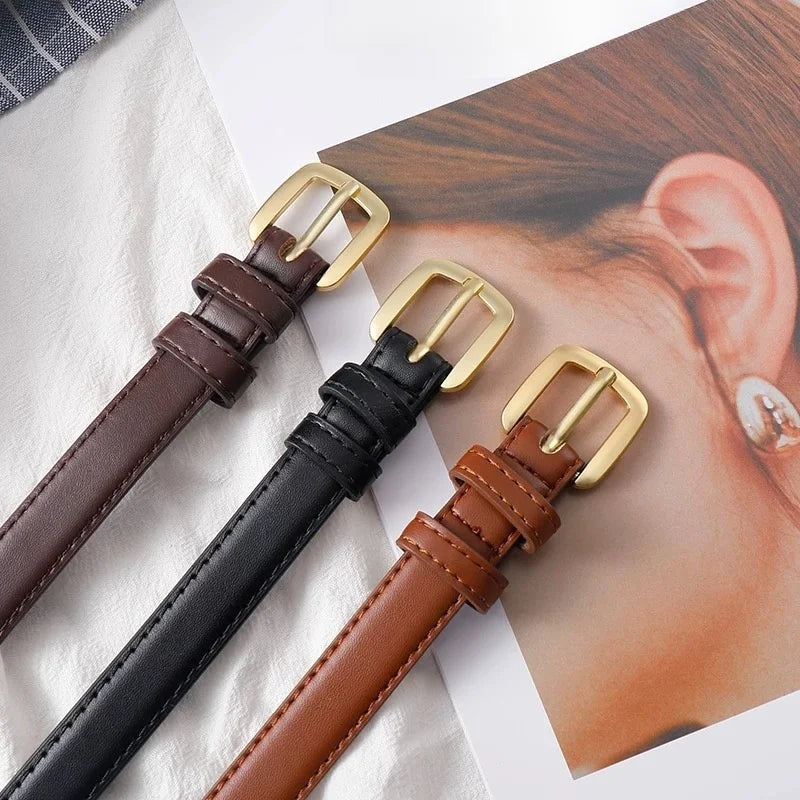 Ladies' slim fit waist belt - PU leather solid color gold buckle, suitable for skirts and pants, suitable for daily leisure, wed