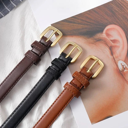 Ladies' slim fit waist belt - PU leather solid color gold buckle, suitable for skirts and pants, suitable for daily leisure, wed