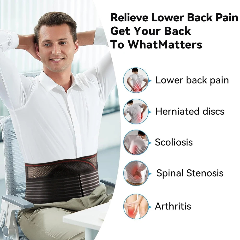 Adjustable Compression Back Support Waist Belt, Breathable Lumbar Brace for Sedentary Office, Handling Labor & Strength Training