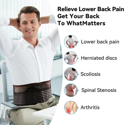 Adjustable Compression Back Support Waist Belt, Breathable Lumbar Brace for Sedentary Office, Handling Labor & Strength Training