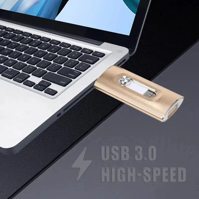 4-in-1 USB 3.0 External Flash Drive for iPhone & Type-C & Android & PC, Easy Backup and File Transfer, Photo Stick Memory Stick