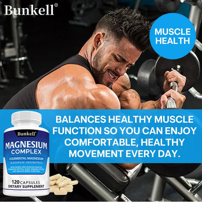 Magnesium Complex Capsules - Support Muscle, Bone, Heart Health, Improve Sleep, Stress & Anxiety Relief - Dietary Supplement