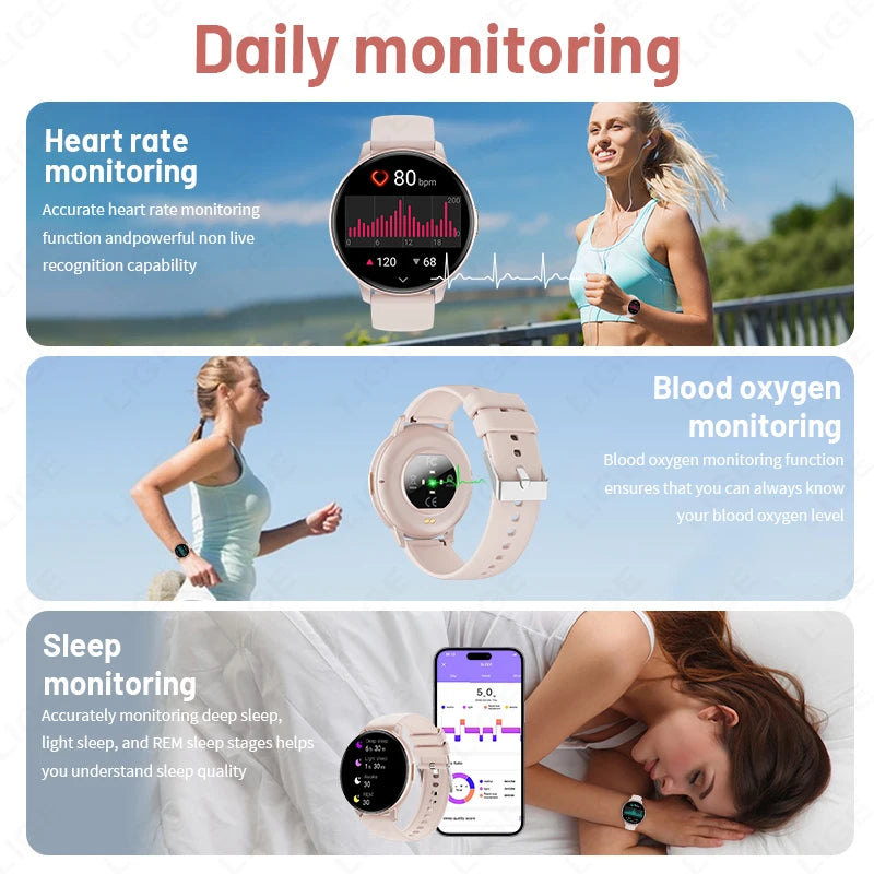 LIGE Fitness Tracker Smartwatch 2025 Heart Rate Monitor Voice Assistant Bluetooth Call IP67 Waterproof New Sports Smart Watches