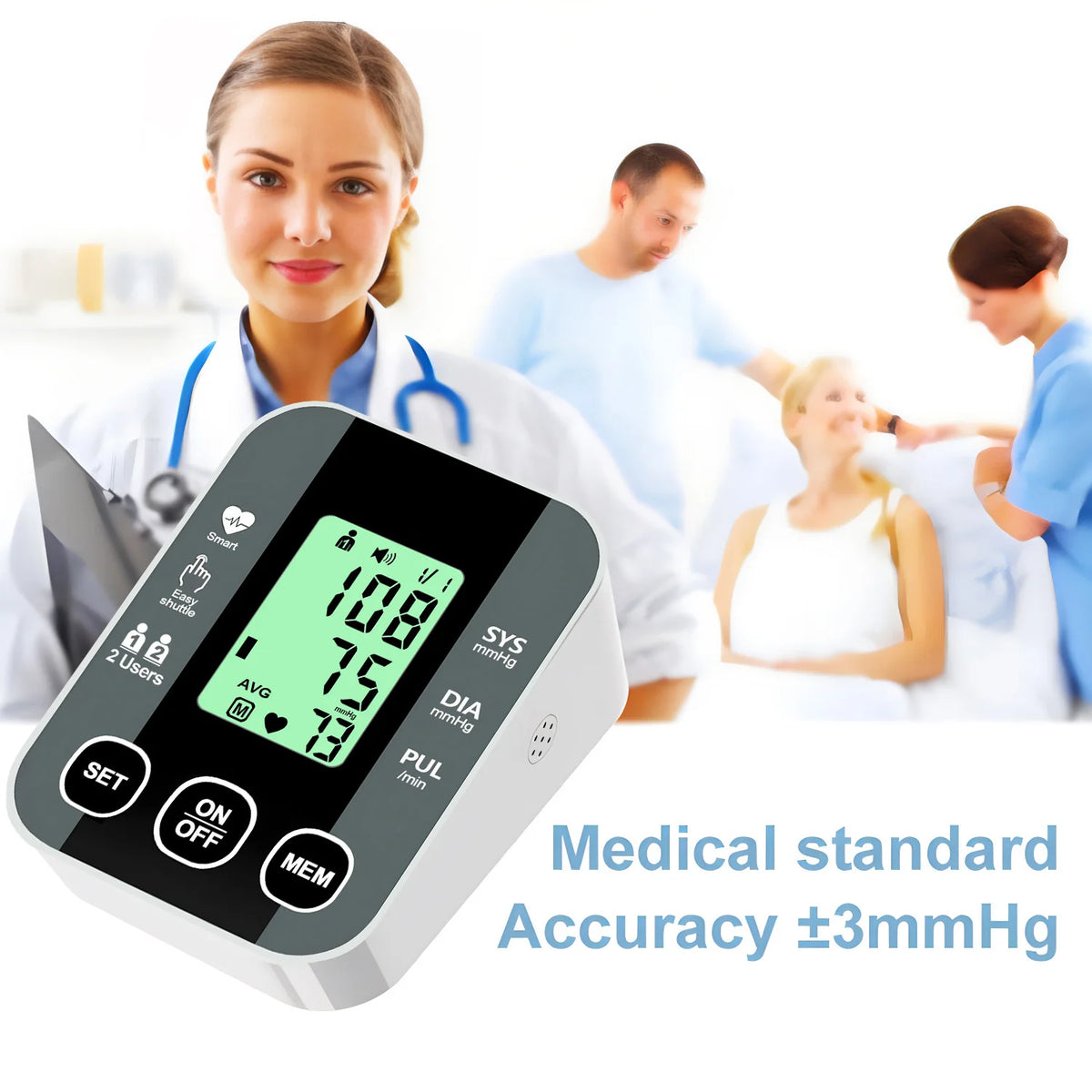 Digital Upper Arm Blood Pressure Monitor Bp Meter Machine Health Heart Rate Monitor Automatic Sphygmomanometer With LCD Display