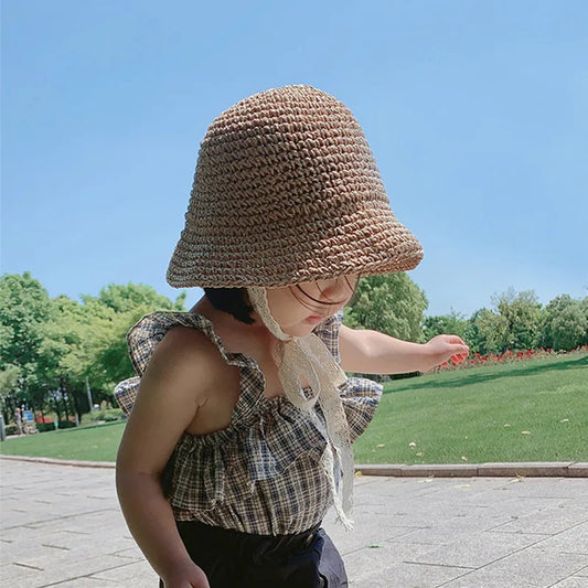 Korean style straw hat for little girls from 1 to 6 years old, sun protection, Korean style
