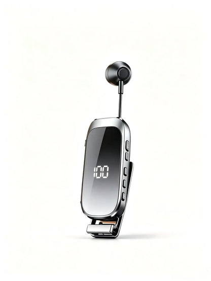 K30 Clip-on Bluetooth Headset with Digital Power Display, Retractable Earbud, 25H Talk Time & 300H Standby, Handsfree Wireless E