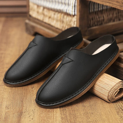 Fashion Leather Men Casual Shoes Slip on Man Loafers Breathable Soft Half Slippers Summer Flats Lightweight Lazy Driving Shoes