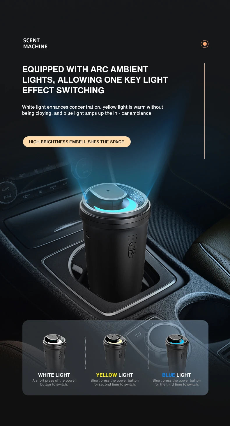 Namste 50m³ Car Air Freshener Perfume Aroma Diffuser No Water Essential Oils Aluminum Alloy Material Button Type-c Charge