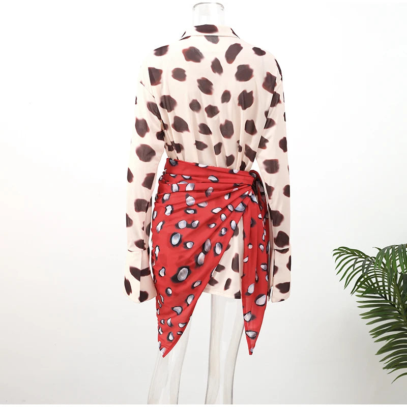 Sexy Printed Shirt-style Women's Dress Full Sleeve Turn-down Collar Button Detachable Scarf Dresses 2026 Summer Chic Female Robe