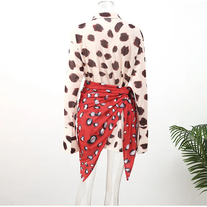 Sexy Printed Shirt-style Women's Dress Full Sleeve Turn-down Collar Button Detachable Scarf Dresses 2026 Summer Chic Female Robe