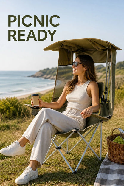 Selected Outdoor Three Sided Curtain Folding Chair Sunshade Chair Picnic Camping Chair Fishing Chair Sunscreen Beach Chair