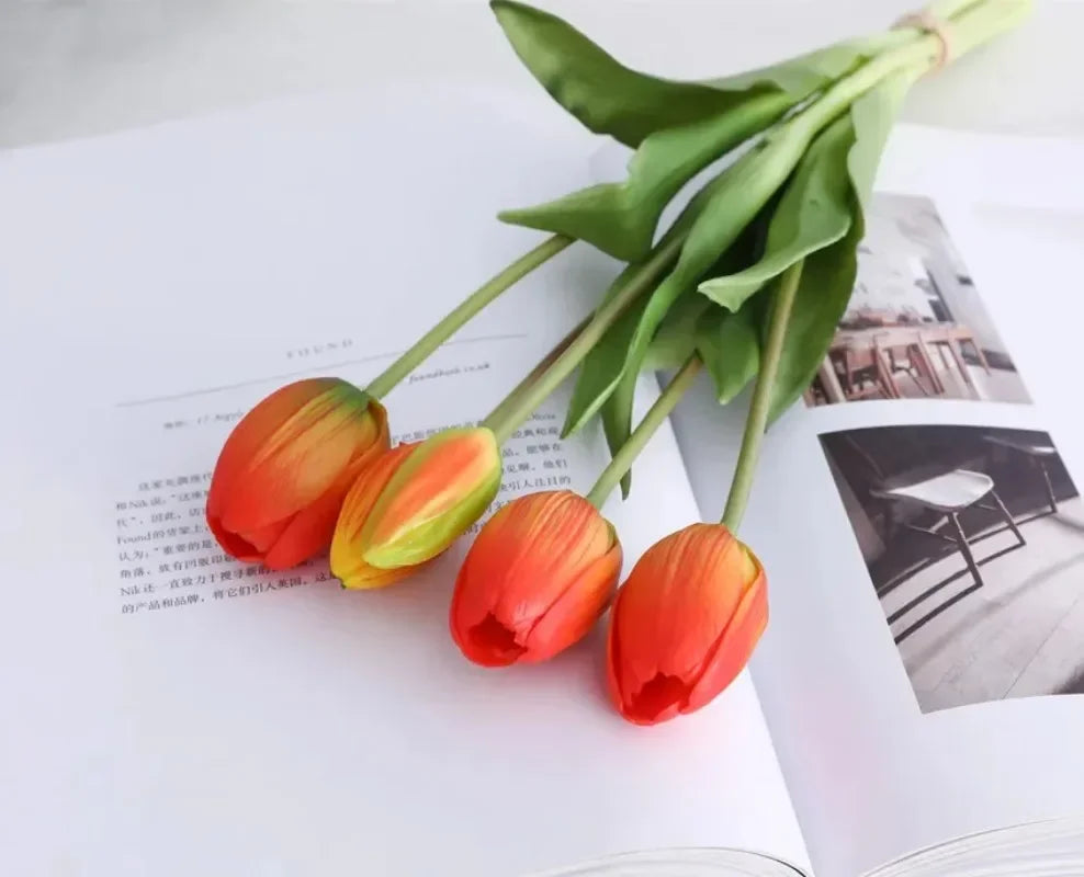 Artificial Flowers Tulip Bouquet Fake Flowers Wedding Garden Decoration Outdoor Home Garden Bouquet Vase Decor Plants