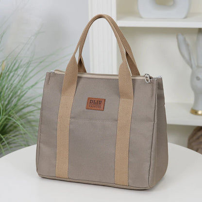 Solid Color Lunch Bag, Tote Bag with Foil Inner Zipper Closure Large Capacity Portable, Work, School, Utility Bag with Meals