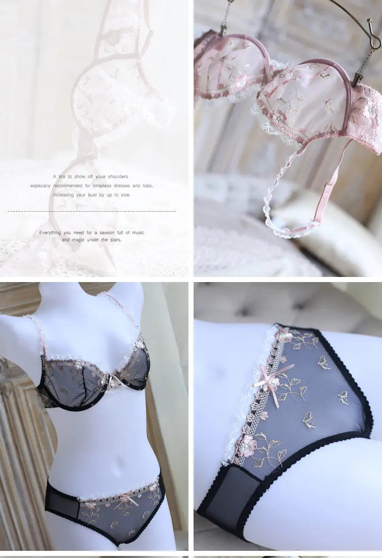 Ultra-thin steel band bra, fashionable plus-size lace lingerie set, transparent comfy bra set, soft material, S-XL all-day wear