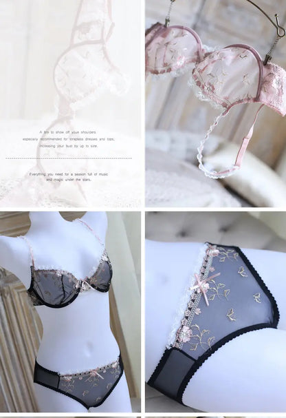 Ultra-thin steel band bra, fashionable plus-size lace lingerie set, transparent comfy bra set, soft material, S-XL all-day wear