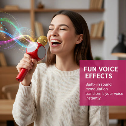 Magic Voice Karaoke Microphone, Wireless Bluetooth Speaker with 4 Voice Changer, Colorful LED Lights, HIFI Sound, for Party Gift