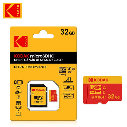 Kodak Mircosd Card with Adapter U3 V30 Class 10 Micro sd Card Memory Card TF Card 32GB/64GB/128GB/256GB Supports 4K & Full HD