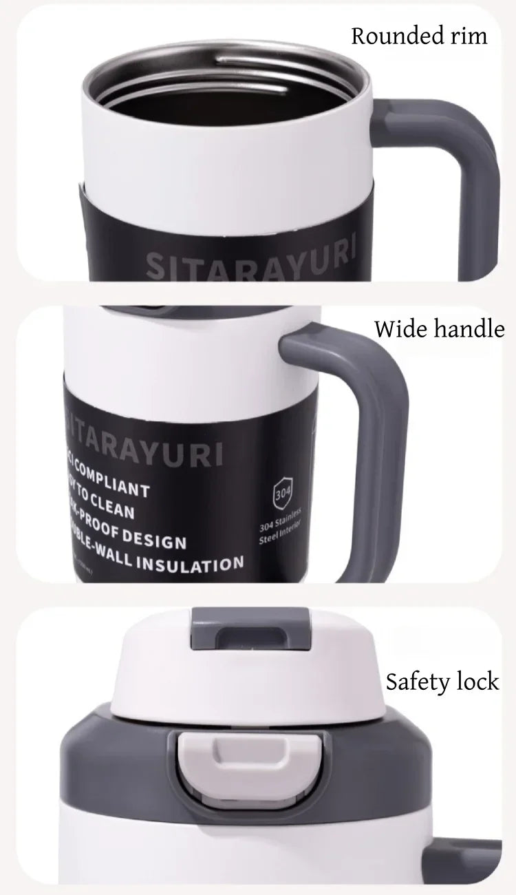JUSTINLAU 1PC 1200ML Large Capacity Stainless Steel Insulated Cup Car Travel Outdoor Camping Coffee Beverage Water Bottle