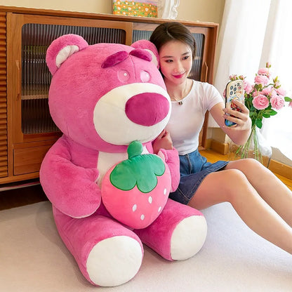 Disney Cute Hug Strawberry Bear Plush Toy Cartoon Anime Strawberry Bear Plush Doll Sleep Pillow Gift for Girlfriend's Birthday