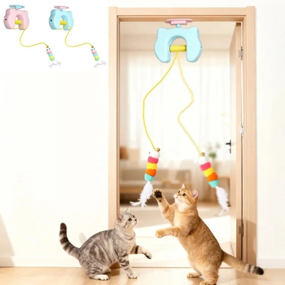 Electric Cat Toy with Ropes Auto Swing Feather Toy Interactive Kitten Toy For Self Playing  Caterpillar Interactive Cat Toys