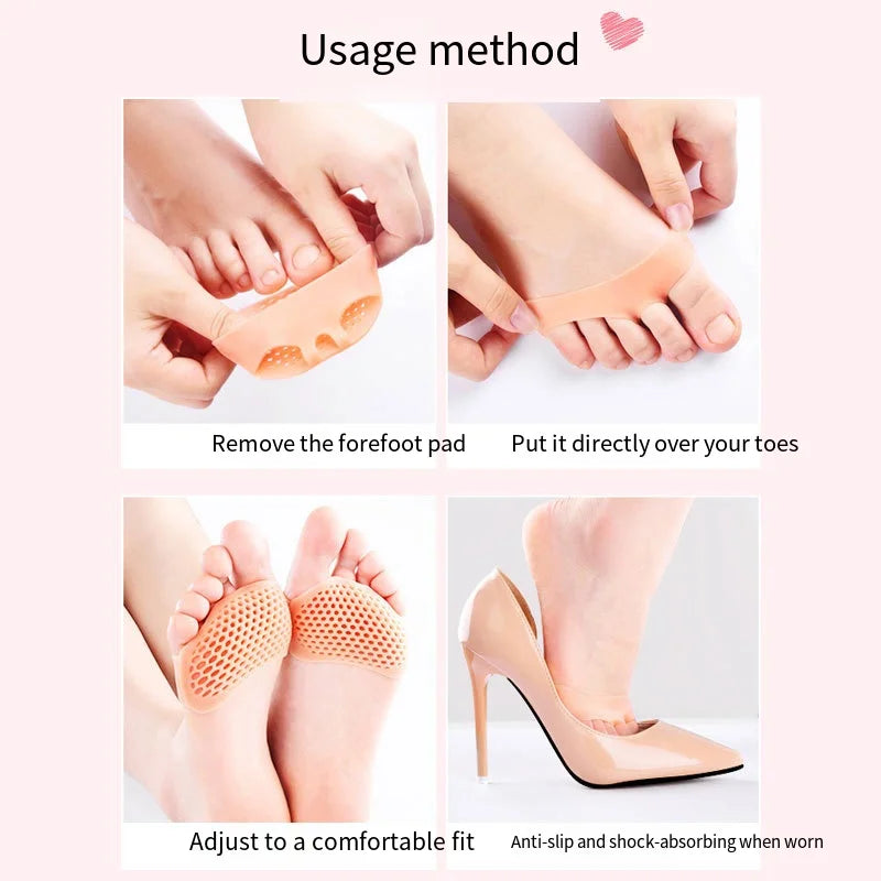 1 Pair Silicone Forefoot Pad Metatarsal Cushion Toe Separator Pain Relief Non-slip Pads Honeycomb Orthotics Foot Massage Insoles