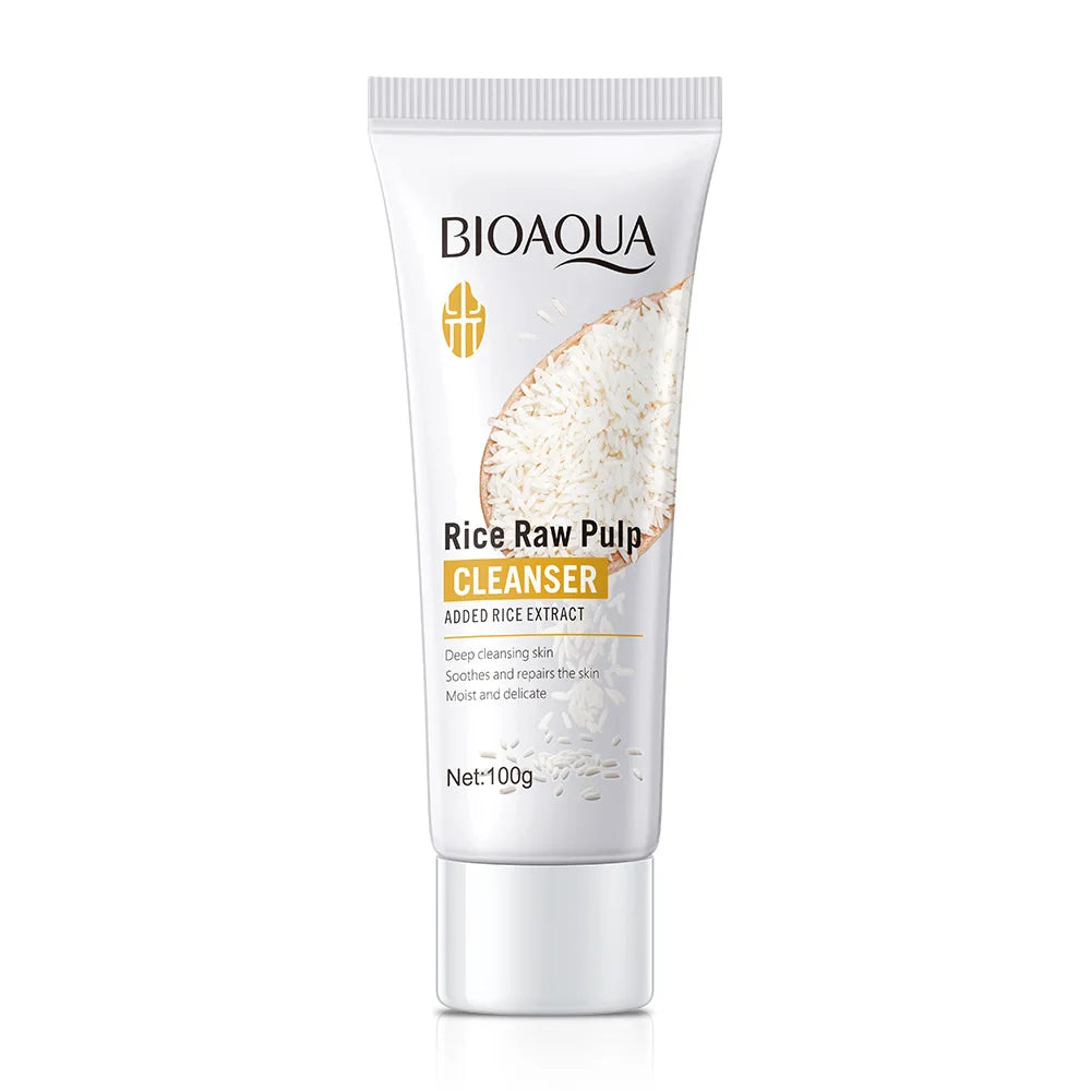 BIOAQUA Rice Raw Pulp Facial Cleanser Face Wash Foam Face Cleanser Moisturizing Whitening Anti-aging Facial Skin Care Products