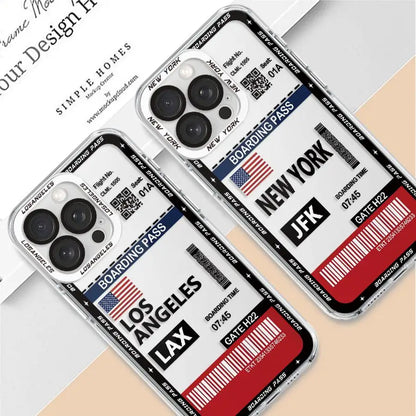 Los Angeles New York Boarding Pass Case for iPhone 17 Pro Max 11 X XS XR 14 16 Plus 12 13 Mini Air 15 6 6S 7 8 SE Soft Phone