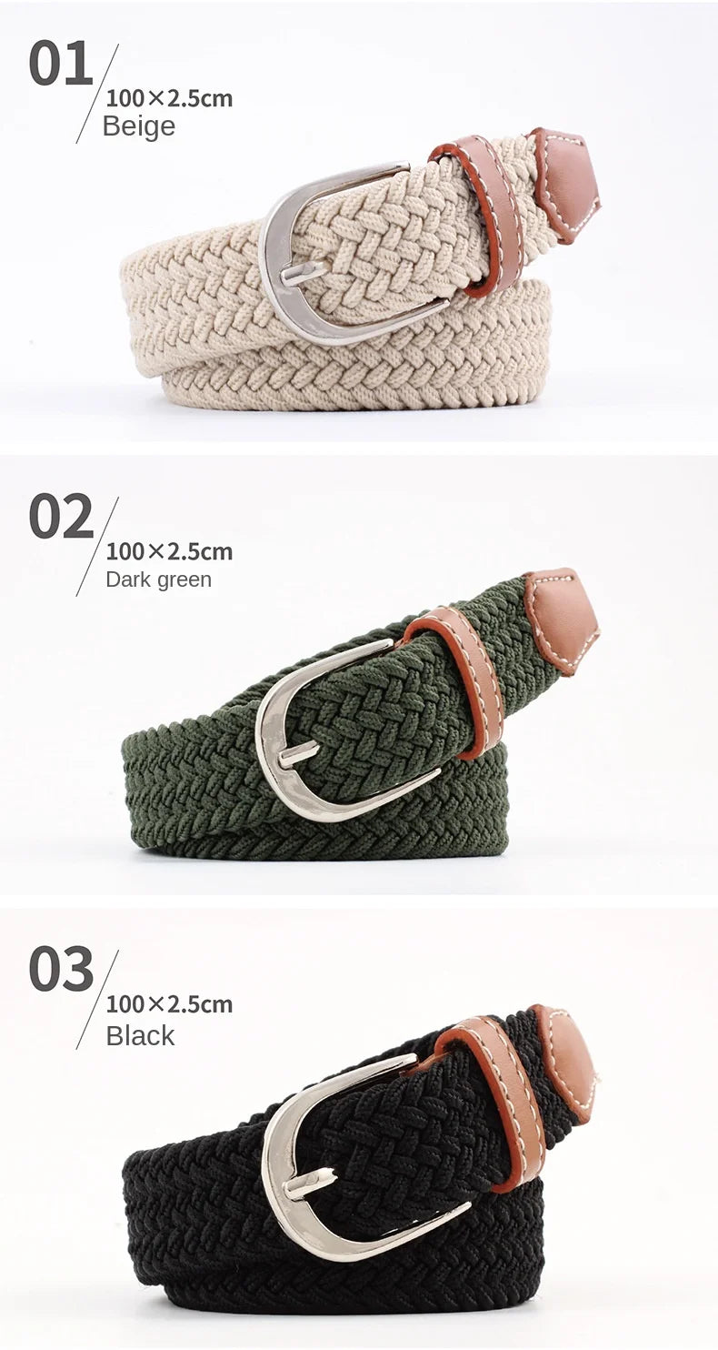 2.5cmx100cm Unisex Extended Elastic Knitted Thin Belt Women's Needle Button Canvas Jeans Student  Canvas Elastic Belt for Women