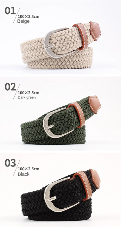 2.5cmx100cm Unisex Extended Elastic Knitted Thin Belt Women's Needle Button Canvas Jeans Student  Canvas Elastic Belt for Women