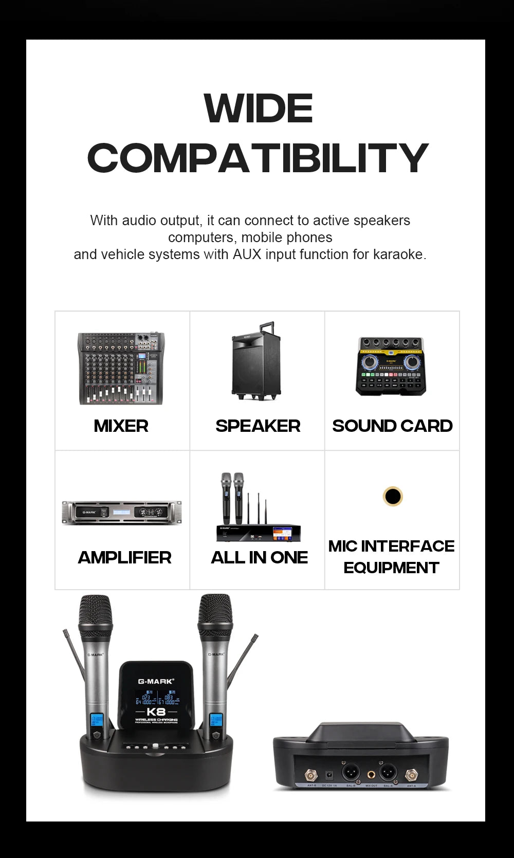 Microphon Wireless G-MARK K8 UHF Karaoke Mic With Lithium Battery For Stage Party Show Church Wedding Teaching