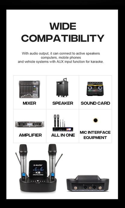 Microphon Wireless G-MARK K8 UHF Karaoke Mic With Lithium Battery For Stage Party Show Church Wedding Teaching
