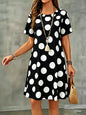New Summer Women Dress Polka Dots Print Short Sleeve O-Neck  A-Line Dress Casual Loose Beach Sundress